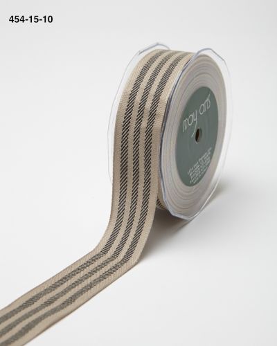 ~1.25 Inch Triple Woven Stripe Ribbon with Woven Edge – 454-15-10 Natural/Black