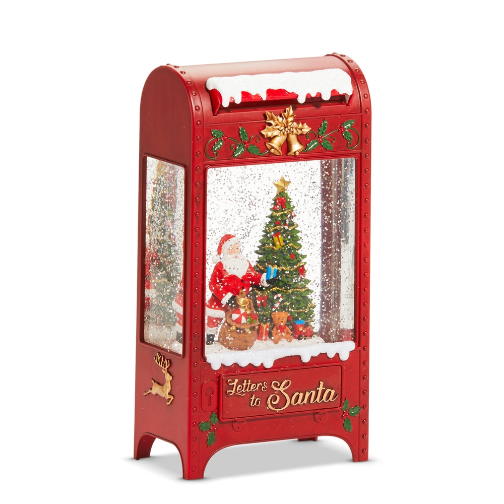 9.5" Santa and Tree Lighted Water Mailbox in Red