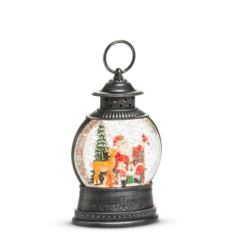 8" Santa Bench Lighted Water Lantern | Black