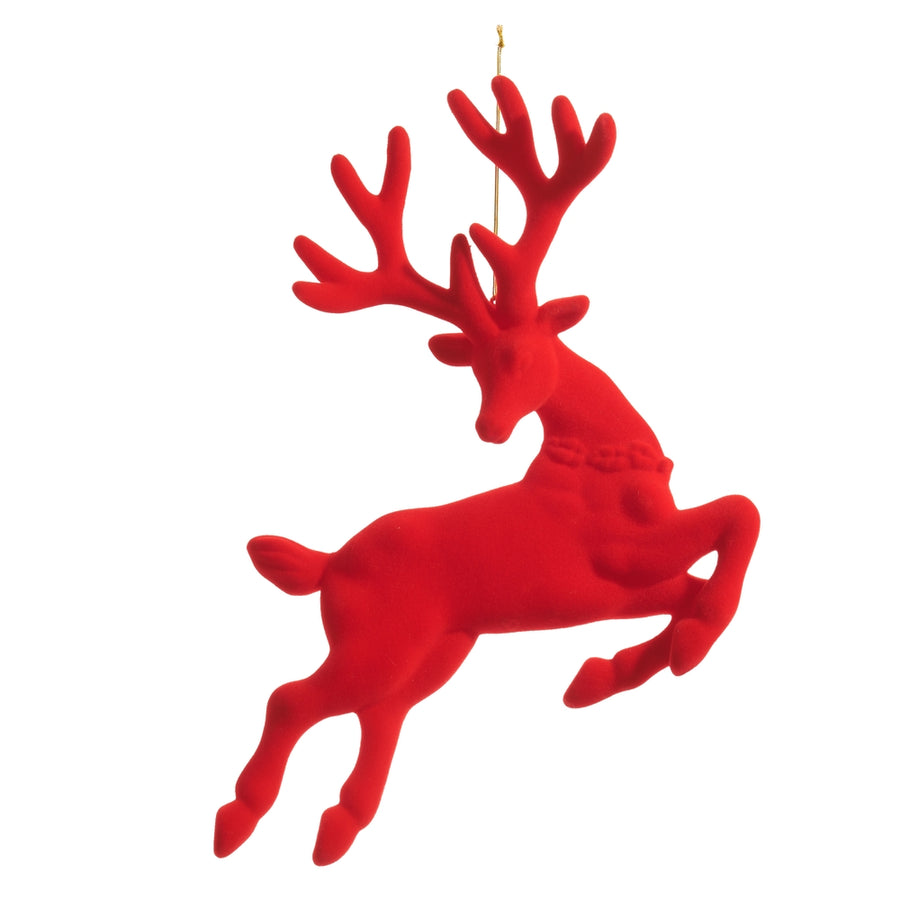 17.5" Red Flocked Leaping Deer Ornament