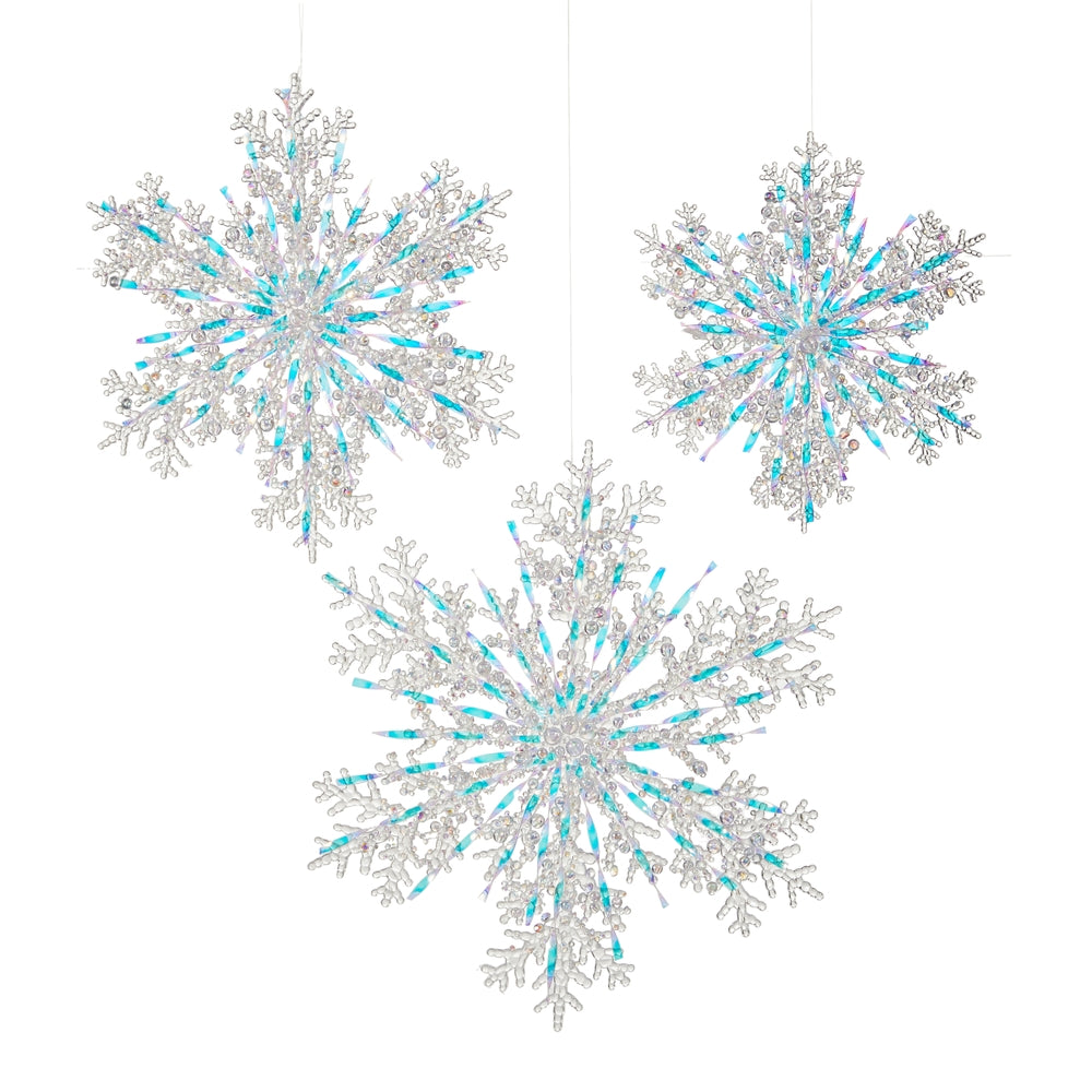 12.5" White Iridescent Snowflake Ornaments