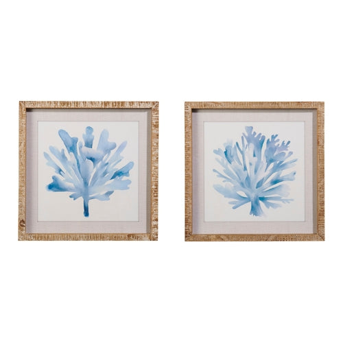 16" Blue Watercolor Coral Framed Wall Art