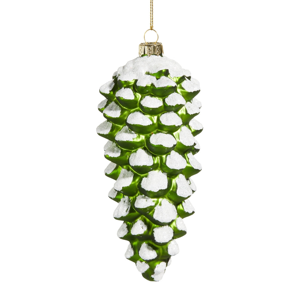 EC 5.75" Snowy Green Pinecone Ornament