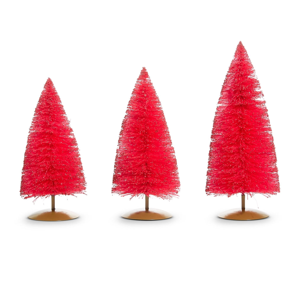 14" Pink Glittered Bottle Brush Trees