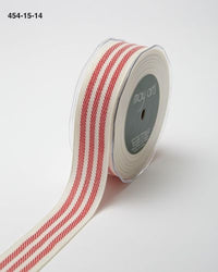 ~1.25 Inch Triple Woven Stripe Ribbon with Woven Edge – 454-15-14 Ivory/Red