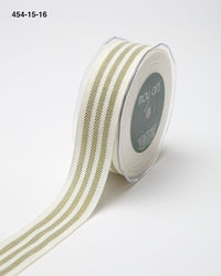 ~1.25 Inch Triple Woven Stripe Ribbon with Woven Edge – 454-15-16 Ivory/Olive Green