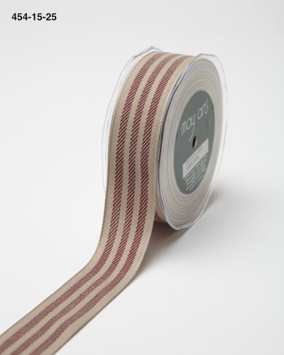 ~1.25 Inch Triple Woven Stripe Ribbon with Woven Edge – 454-15-25 Natural/Burgundy