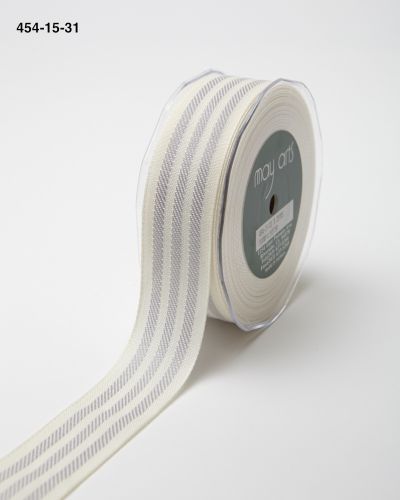 ~1.25 Inch Triple Woven Stripe Ribbon with Woven Edge – 454-15-31 Ivory/Grey