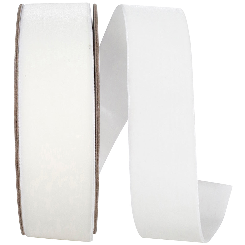 White 1-1 2 Inch Woven Edge Velvet Ribbon for Wreaths & Bows
