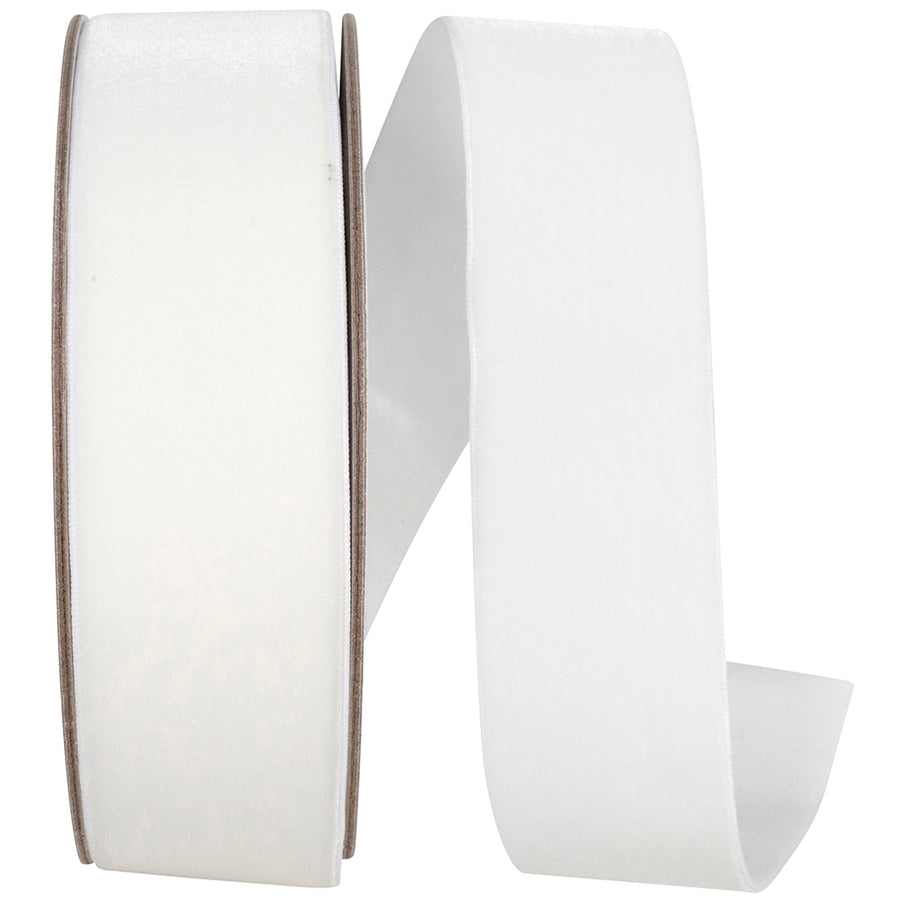 White 1-1 2 Inch Woven Edge Velvet Ribbon for Wreaths & Bows