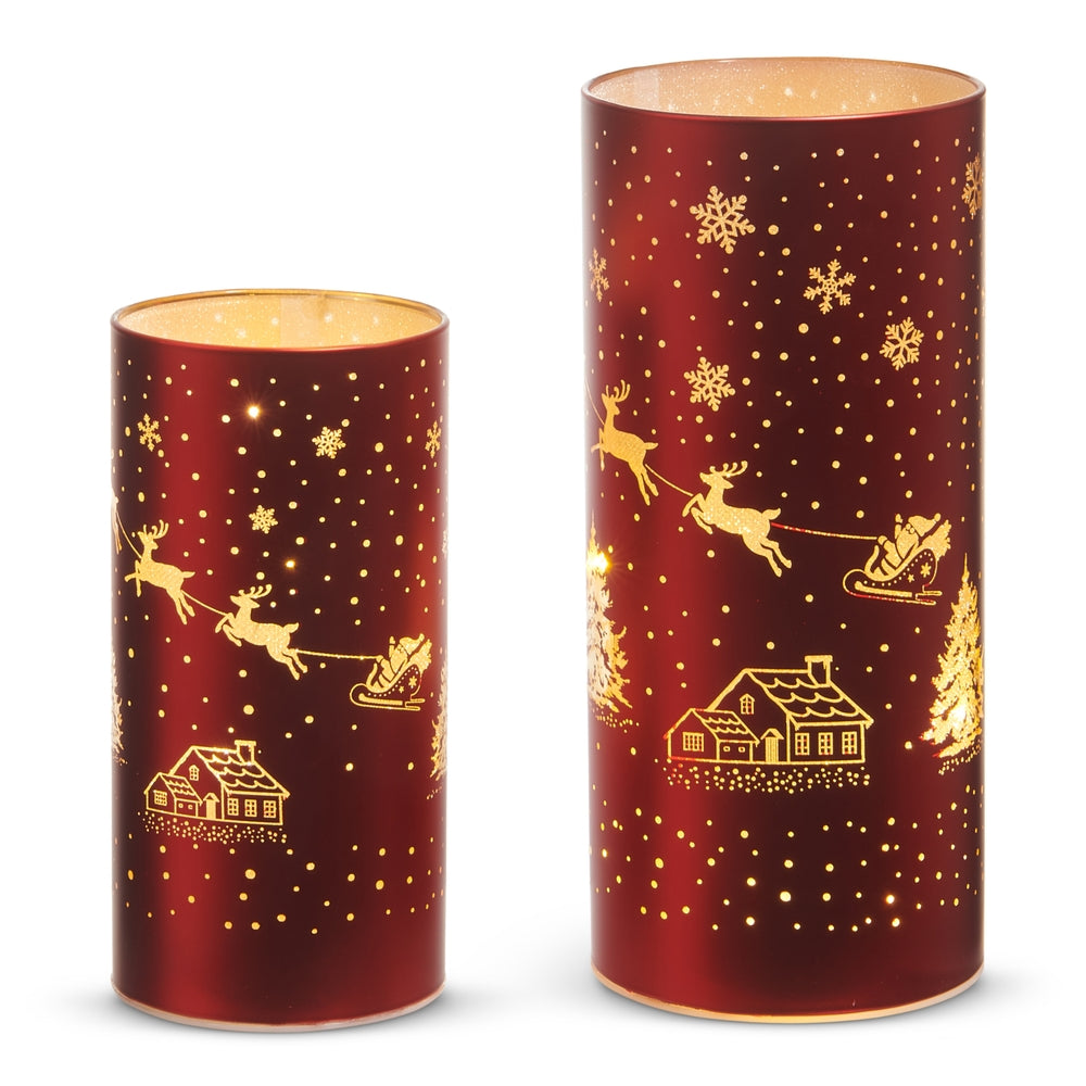 8" Lighted Santa's Sleigh Lanterns - Glass, Copper And