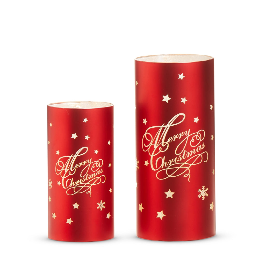 8" Lighted Red Merry Christmas Lanterns - Set Of 2 Red