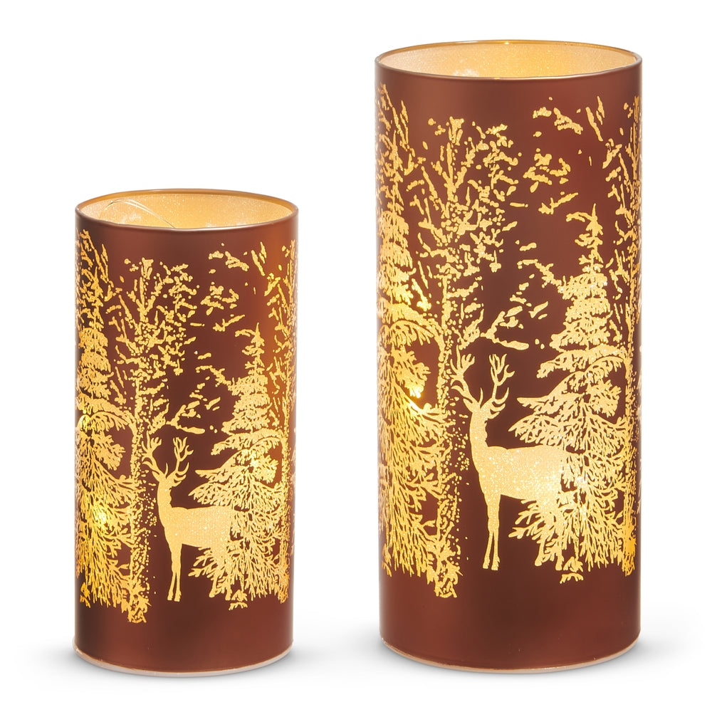 8" Lighted Forest Trees Lanterns in Set Of 2 Brown