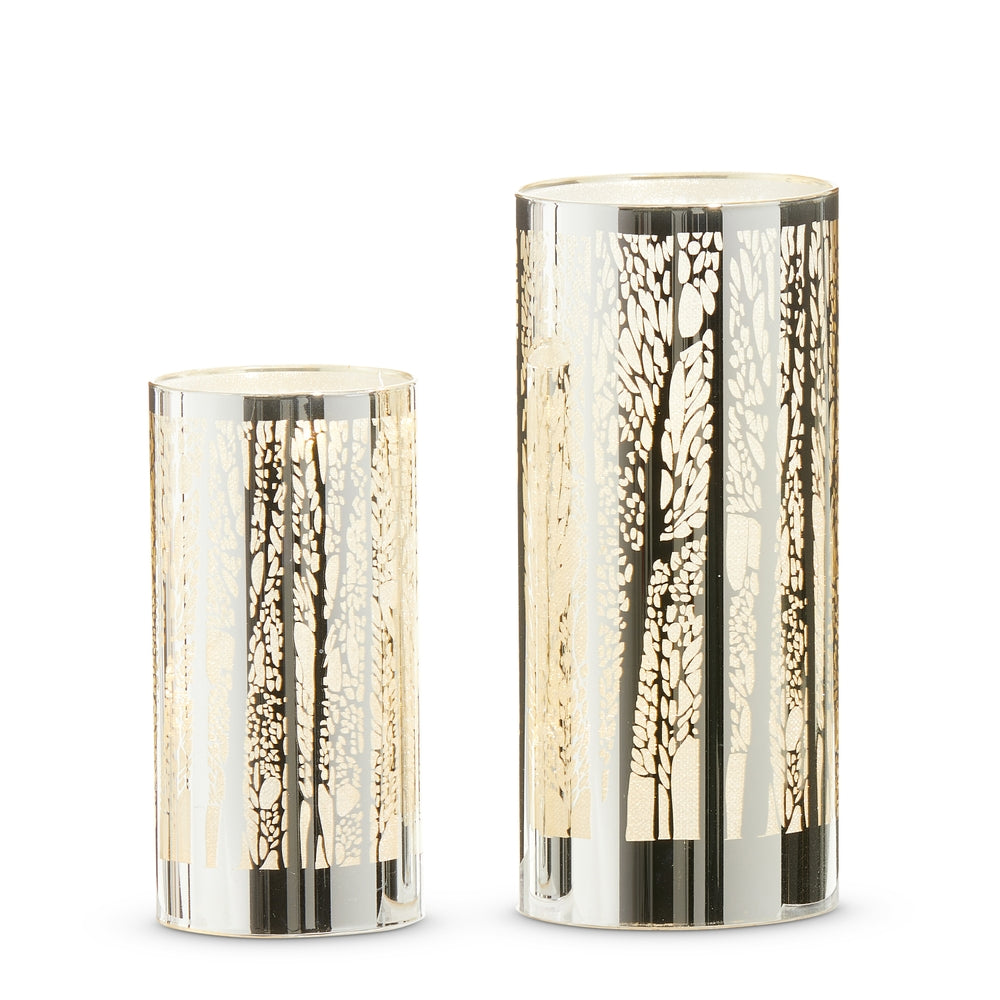 8" Lighted White Winter Trees Lanterns - Glass, Copper And
