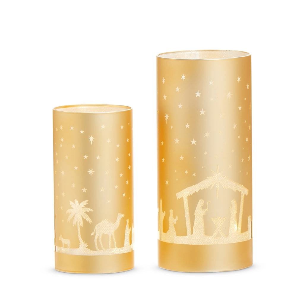 8" Lighted Nativity Lanterns | Set Of 2 Gold