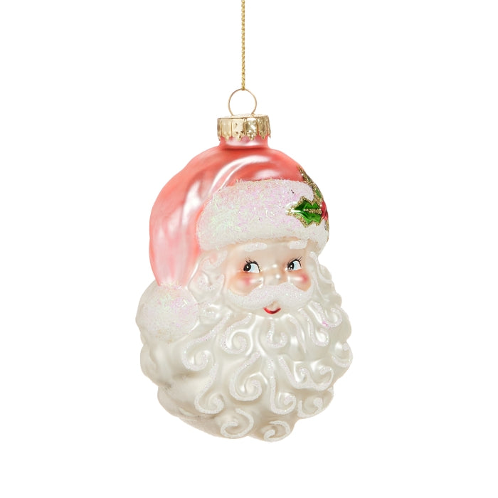 Pink Santa Head Ornament 4 Inch Glass