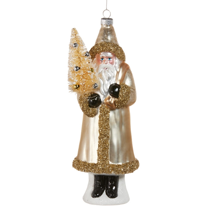8.75" Glass Glitter Santa Ornament