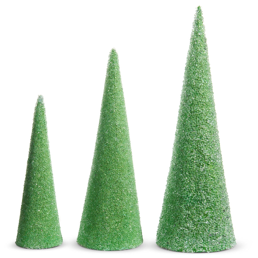 18.5" Green Glittered Cone Trees