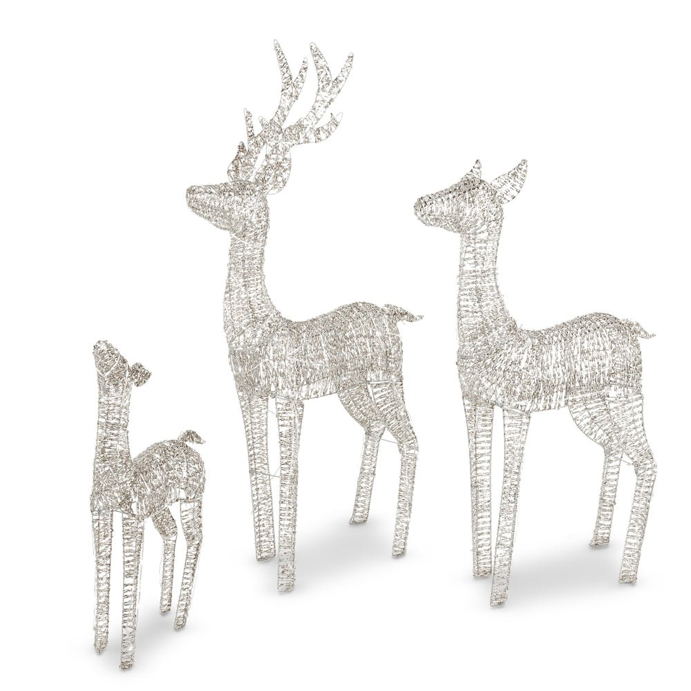 52" Lighted Silver Deer Family