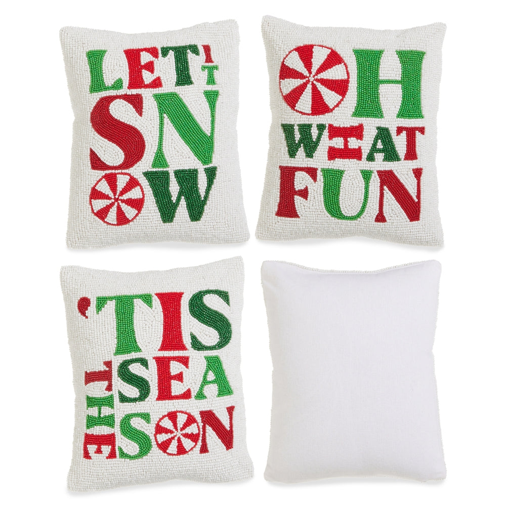 10" Peppermint Merrymaking Beaded Pillow