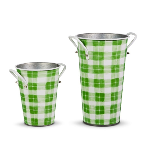 11" Green Spring Gingham Decorative Buckets