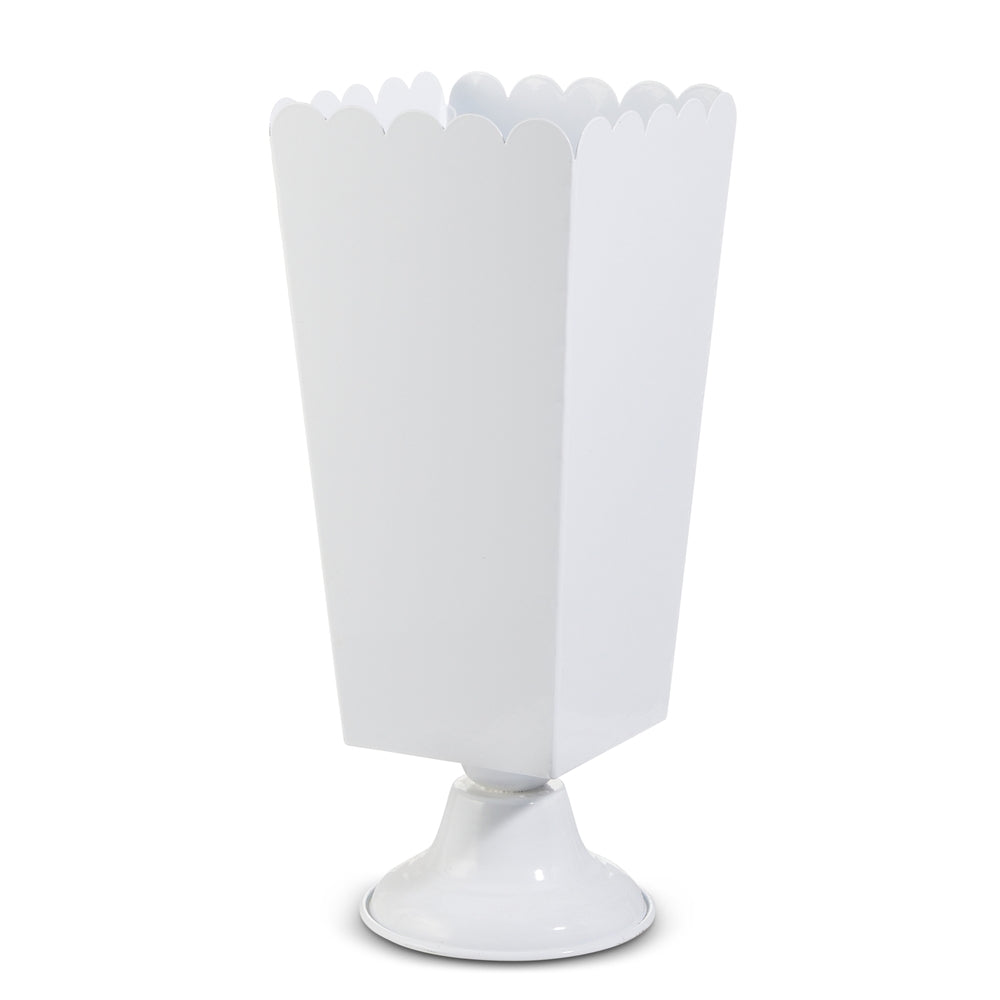 15.75" Scalloped White Urn