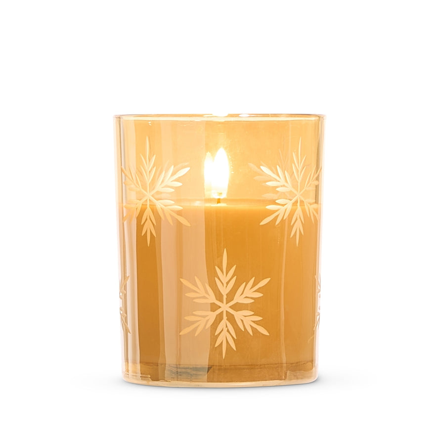 *DC* 4" X 5" Gold Glass Snowflake Candle