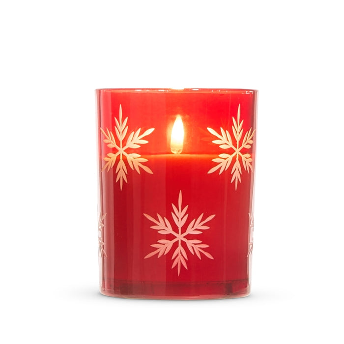 *DC* 4" X 5" Red Glass Snowflake Candle
