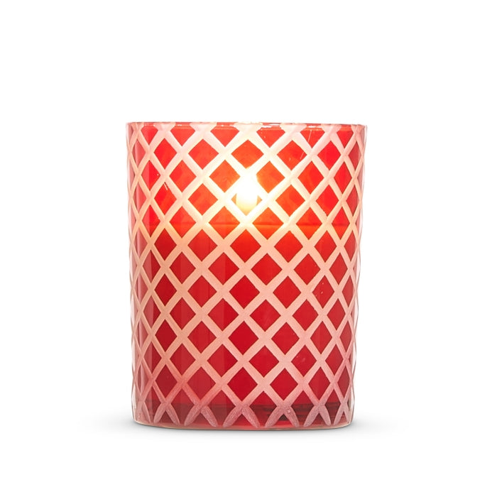 *DC* 4" X 5" Red Glass Etched Candle