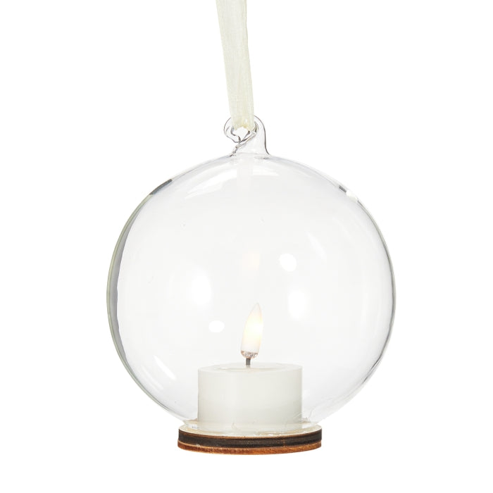 5.5" Clear Ornament with Ivory Tealight