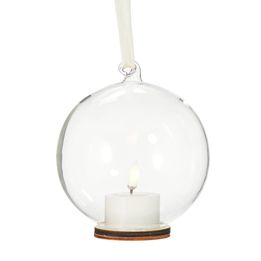 5.5" Clear Ornament with Ivory Tealight