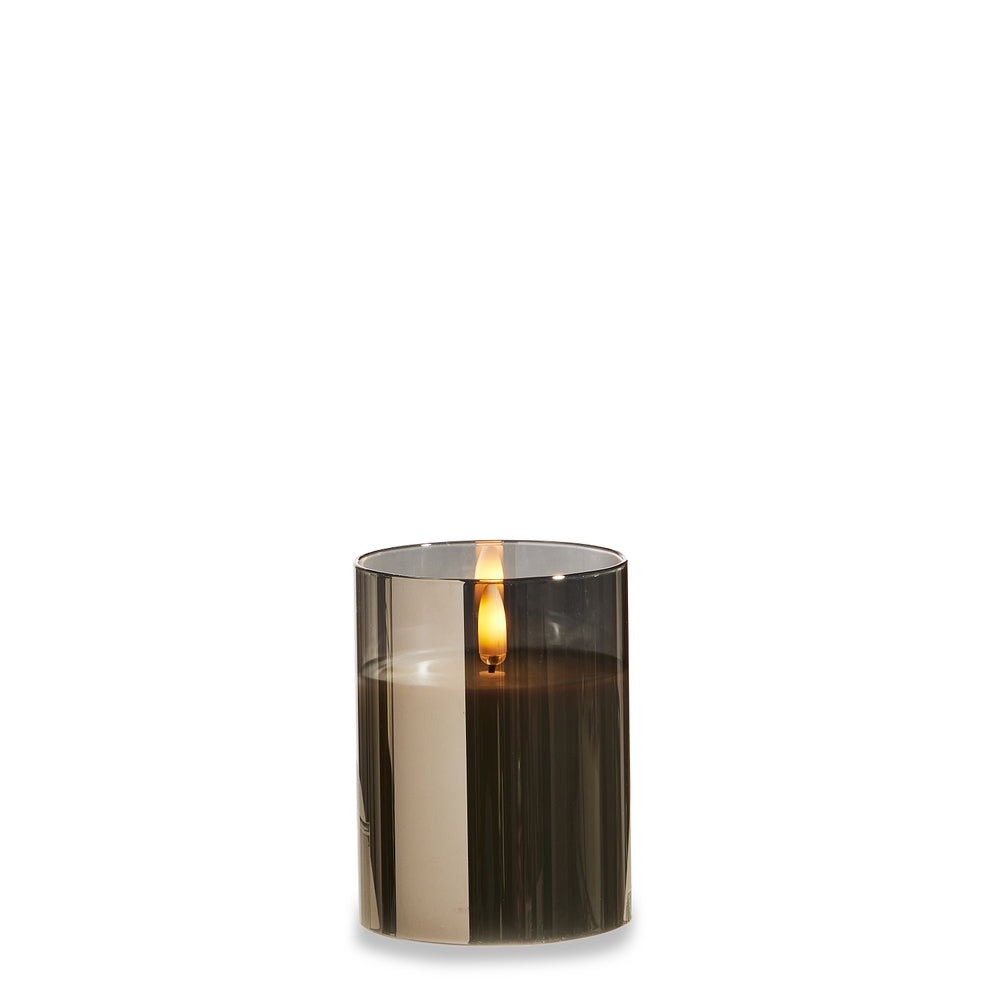 3" X 4" Smoke Glass Ivory Pillar Candle