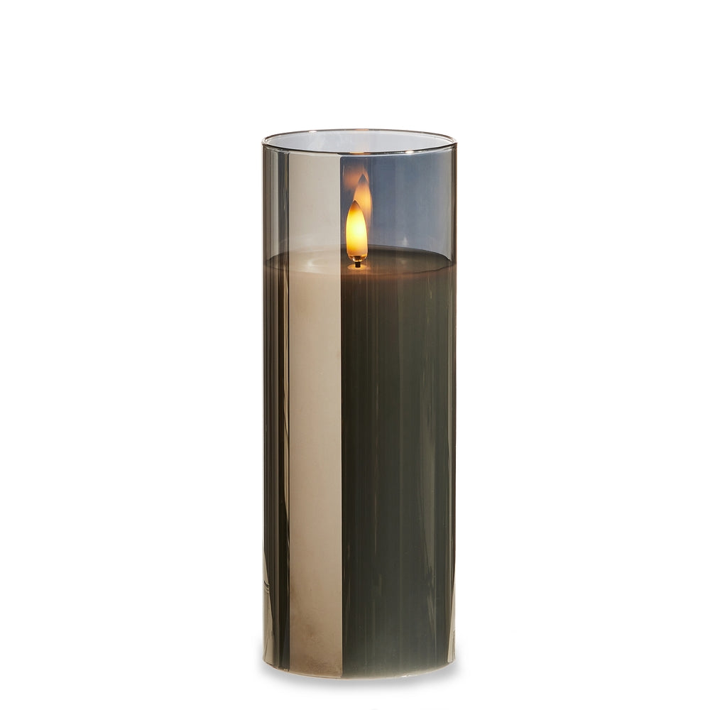 3" X 8" Smoke Glass Ivory Pillar Candle