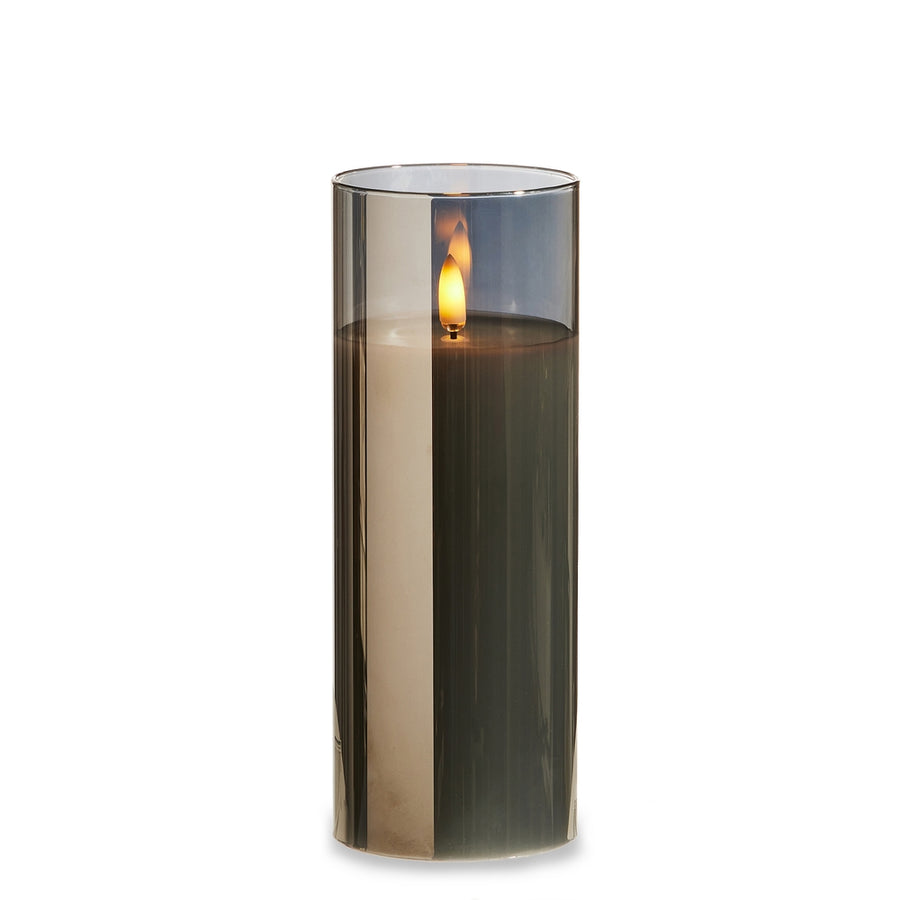 3" X 8" Smoke Glass Ivory Pillar Candle