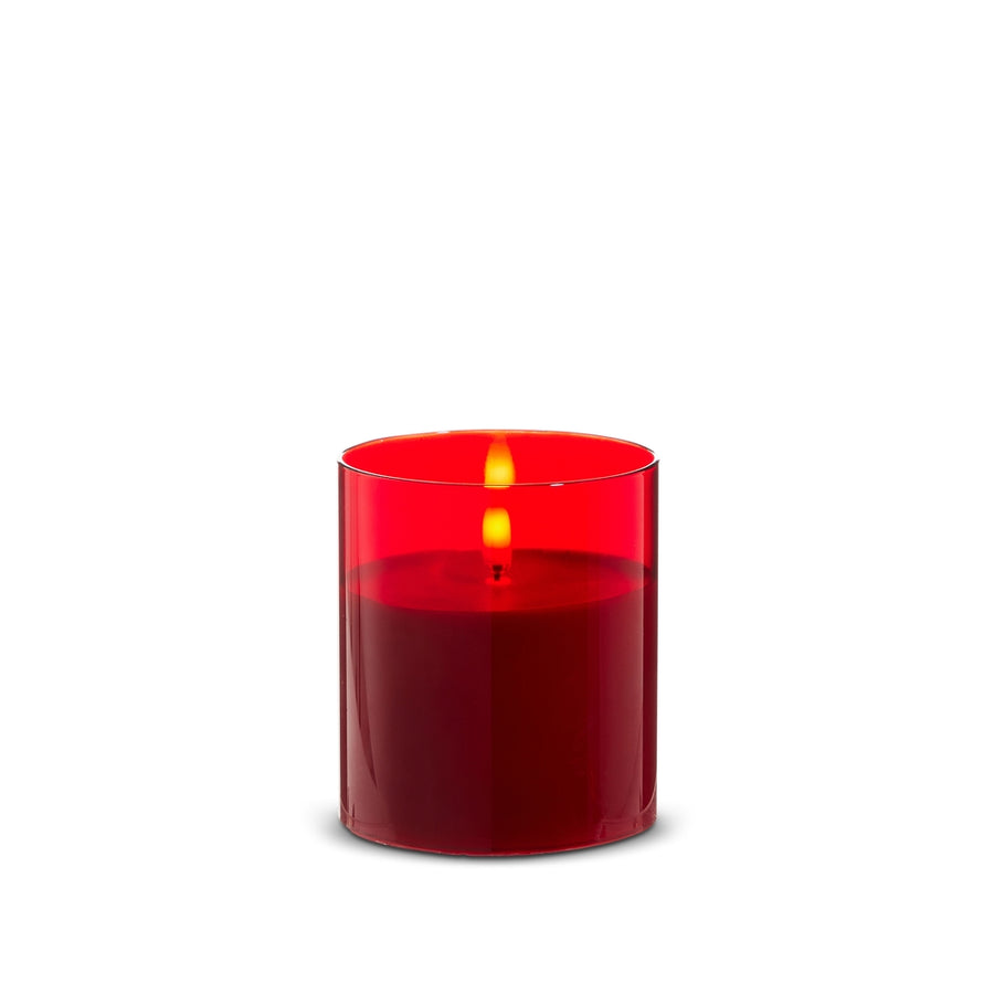 *DC* 3.5" X 4" Red Glass Red Pillar Candle