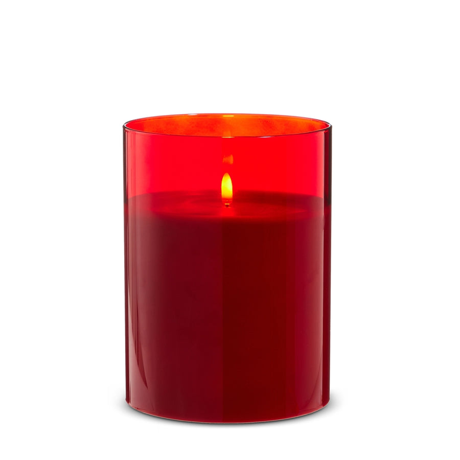 *DC* 6" X 8" Red Glass Red Pillar Candle