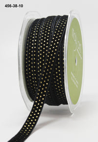 3/8″ Velvet with Metallic Gold Mini Dots with Woven Edge – 456-38-10 Black