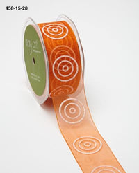 1.5 Inch Sheer with Glitter Bullseye Circles Ribbon with Woven Edge – 458-15-28 Orange/White