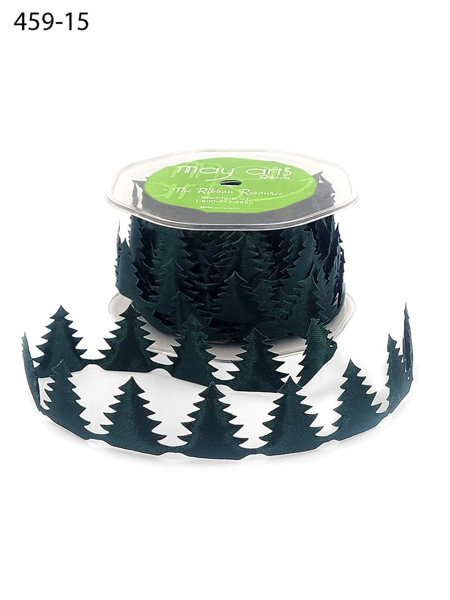 1.5 Inch Puffy Holiday Satin Cut Out Banner Ribbon with Cut Sealed Edge – 459-15 Christmas Tree