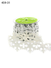 1.5 Inch Puffy Holiday Satin Cut Out Banner Ribbon with Cut Sealed Edge – 459-31 Snowflakes