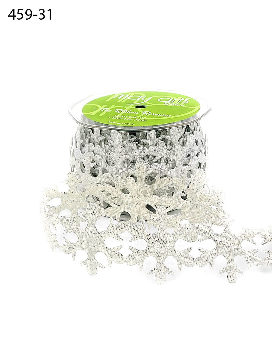 1.5 Inch Puffy Holiday Satin Cut Out Banner Ribbon with Cut Sealed Edge – 459-31 Snowflakes
