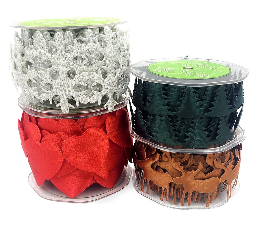 1.5 Inch Puffy Holiday Satin Cut Out Banner Ribbon with Cut Sealed Edge – 459-14 Hearts