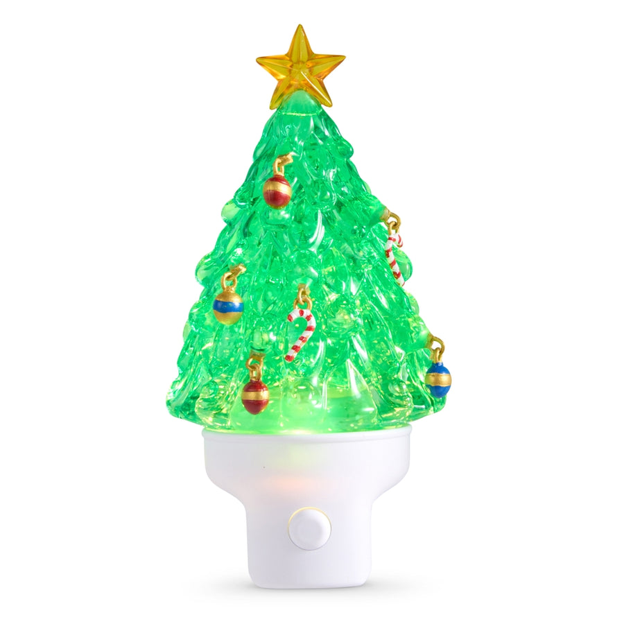 6.5" Swirling Glitter Christmas Tree Night Light - Green
