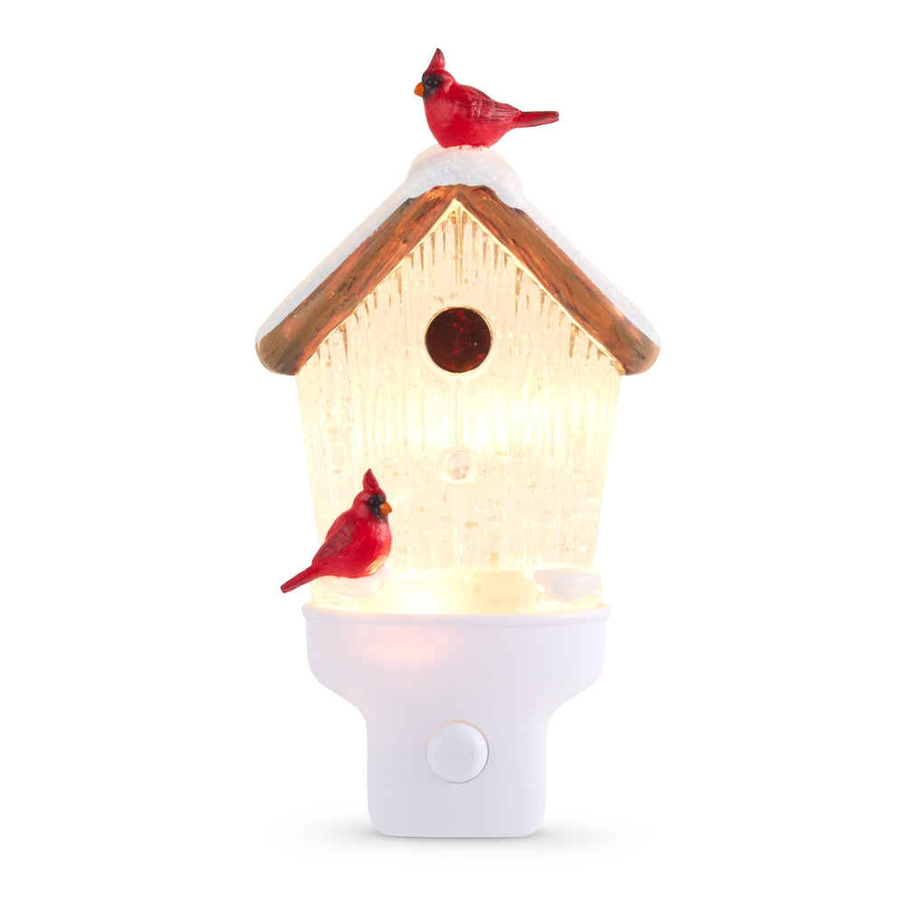 6.5" Swirling Glitter Birdhouse with Cardinal Night Light