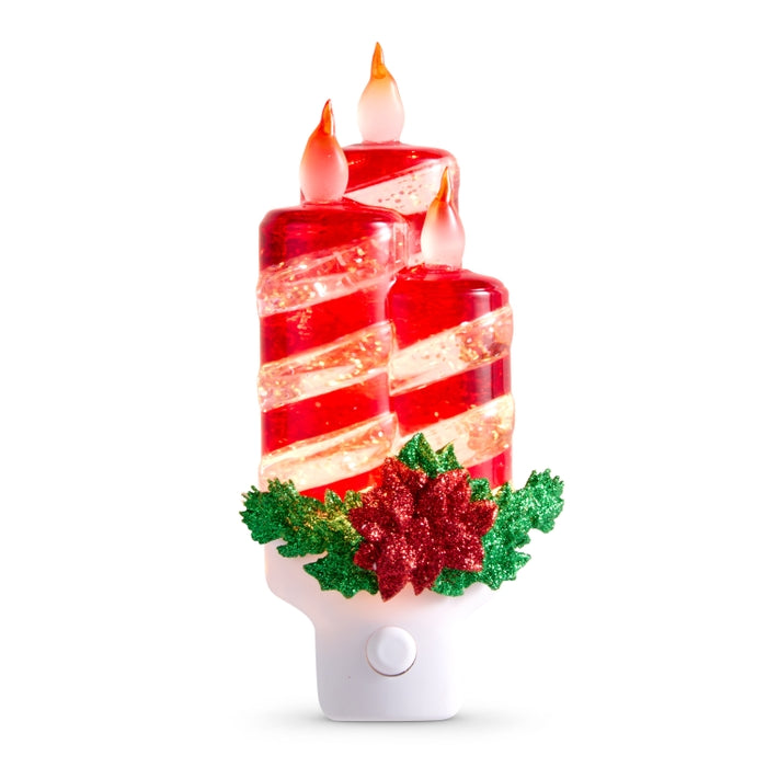6.5" Swirling Glitter Peppermint Candle Night Light
