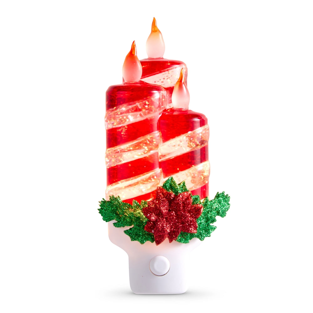 6.5" Swirling Glitter Peppermint Candle Night Light | Red