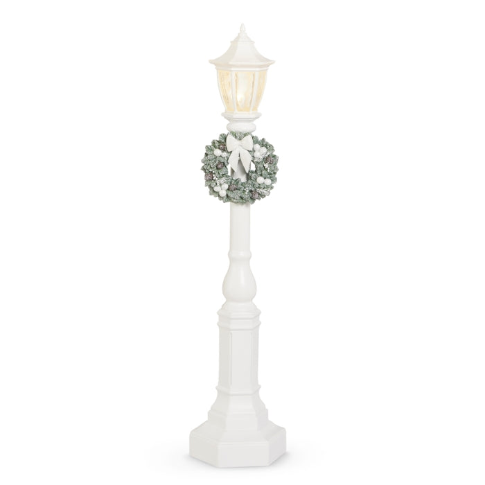 18" White Lamp Post with White Bow Wreath