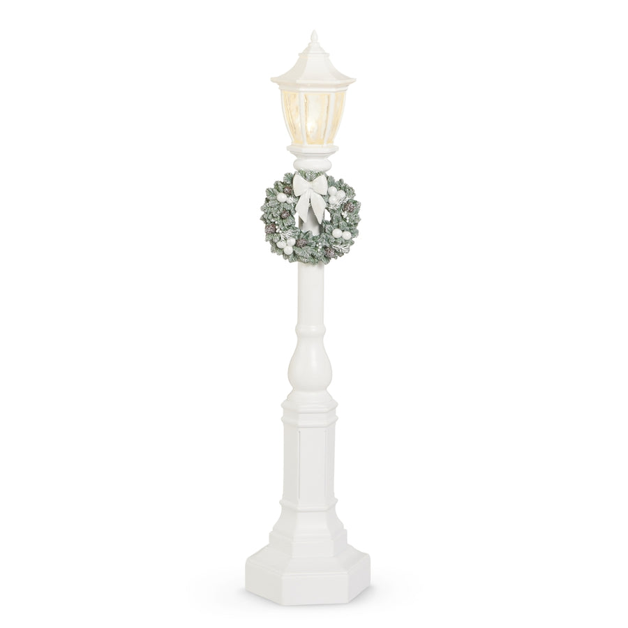 18" White Lamp Post with White Bow Wreath