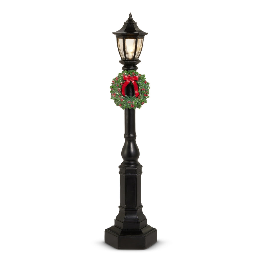 18" Black Lamp Post with Red Bow Wreath