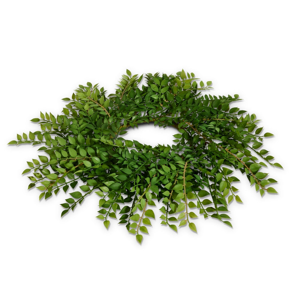 18" Green Ruscus Mini Wreath-Candle Ring